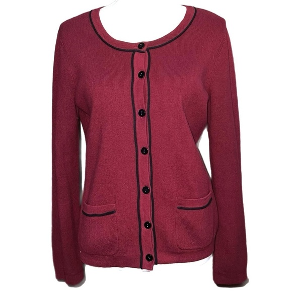 Ann Taylor - Burgundy Cardigan Sweater - Trim Detail Front Pockets - Size Medium - Picture 7 of 7